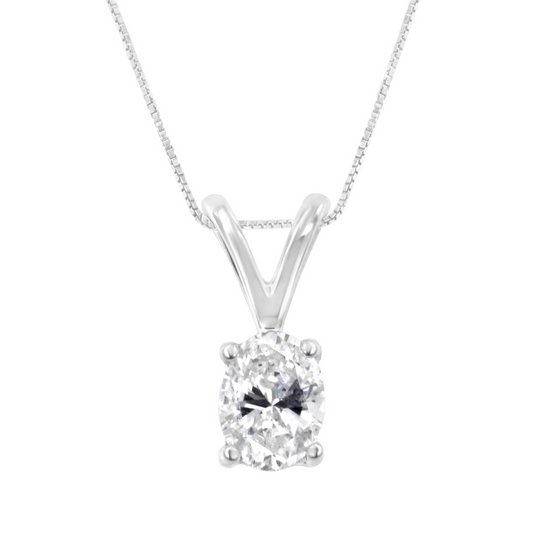 IGI Certified 10KT White Gold Diamond Oval Pendant Necklace (1/5 cttw, H-I Color, I1)