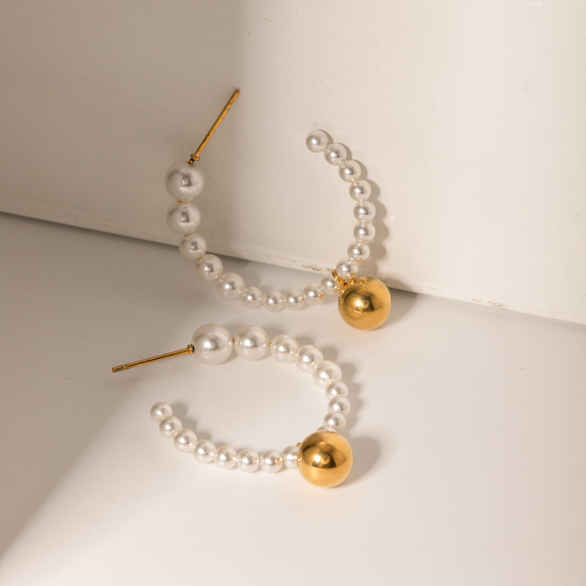 Stainless Steel Synthetic Pearl C-Hoop Earrings